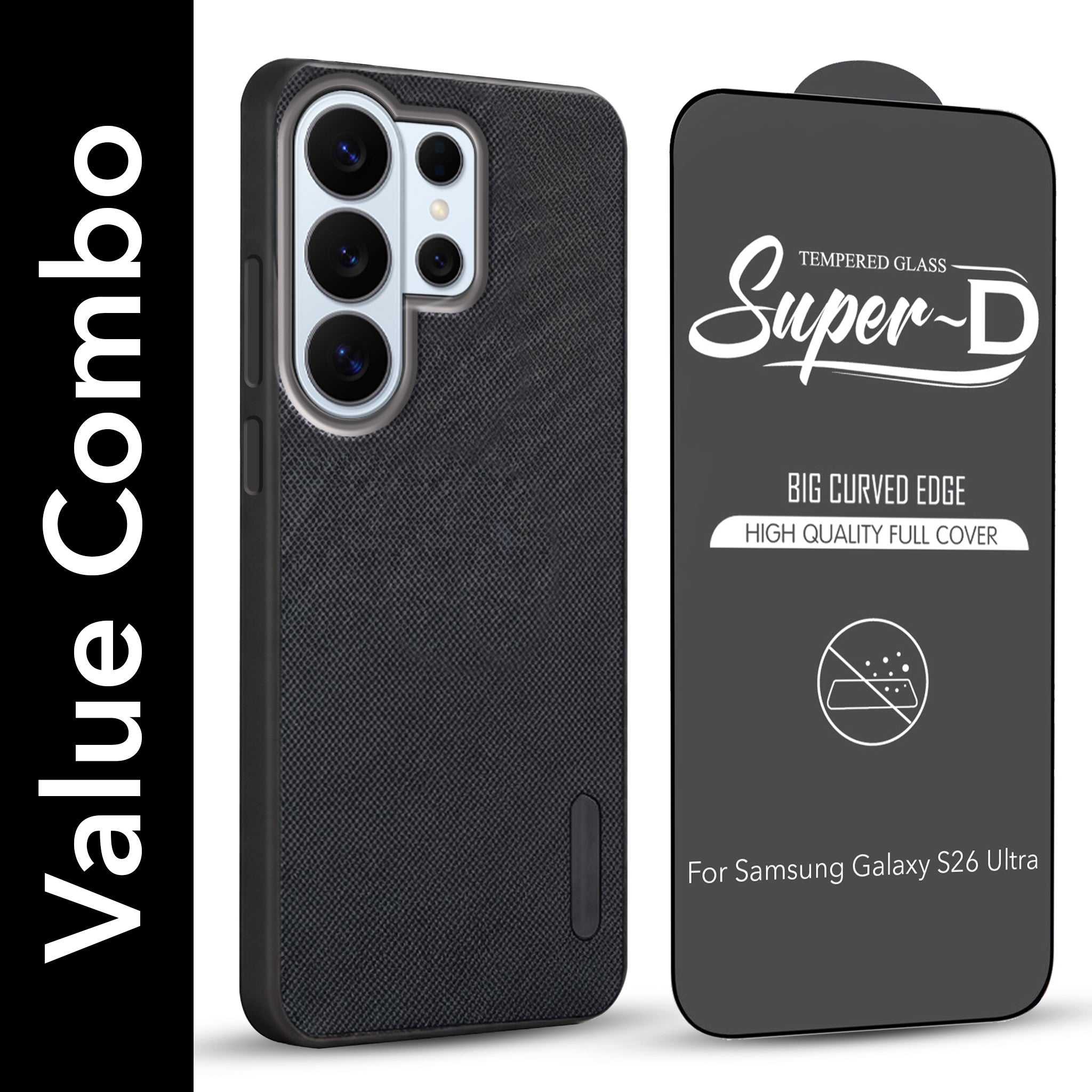 For Samsung Galaxy S26 Ultra Combo with Back Cover and 9H Tempered Glass (Textured Grip Design | Micro-Fiber Cloth Inside | Oleophobic Coating Screen Glass)