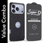 For Apple iPhone 18 Pro Combo with Back Cover and 9H Tempered Glass (Textured Grip Design | Micro-Fiber Cloth Inside | Oleophobic Coating Screen Glass)