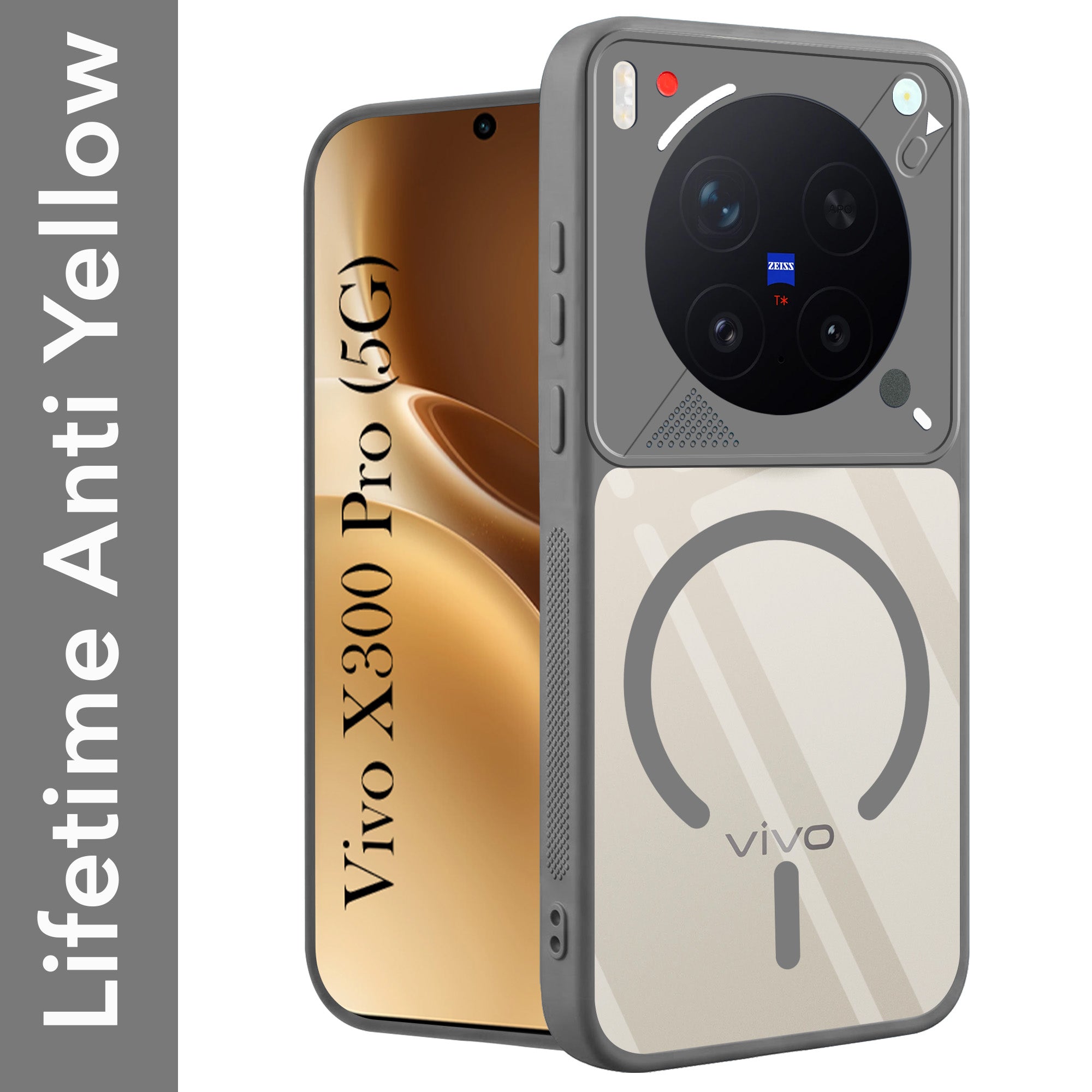 For Vivo X300 Pro Back Cover Case Lifetime Anti-Yellow Clear (Camera Protection | Side Grip | Wireless MagSafe Compatible)