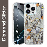 For Apple iPhone 16 Pro Back Cover Case (Luxury Floral Glitter Cute Butterfly | Diamond Studded Camera Bump | Girls & Women Design)