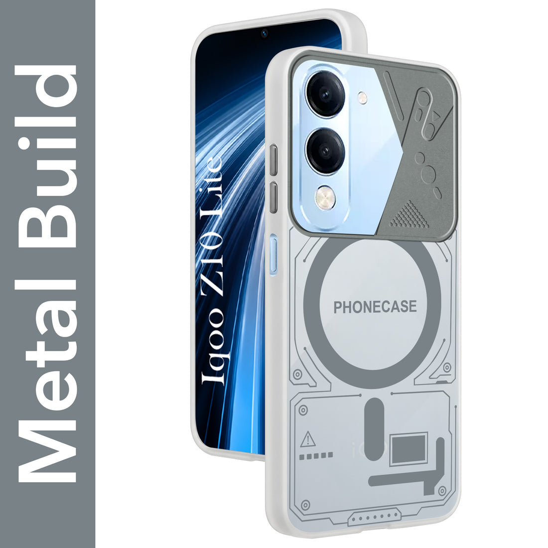 For Vivo iQOO Z10 Lite Metallic Back Cover Case (Metallic Camera Protection & Buttons | Translucent Milky Shade | Hard Polycarbonate)