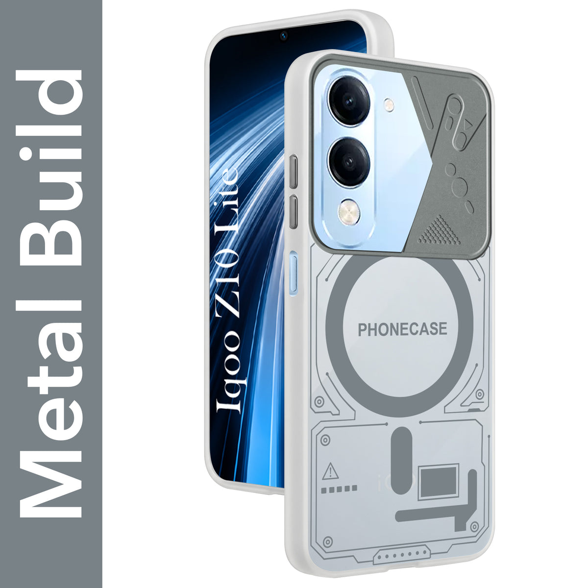 For Vivo iQOO Z10 Lite Metallic Back Cover Case (Metallic Camera Protection & Buttons | Translucent Milky Shade | Hard Polycarbonate)