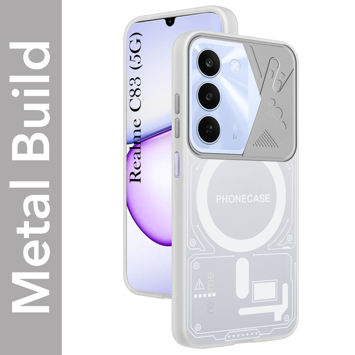 For Realme C83 5G Metallic Back Cover Case (Metallic Camera Protection & Buttons | Translucent Milky Shade | Hard Polycarbonate)