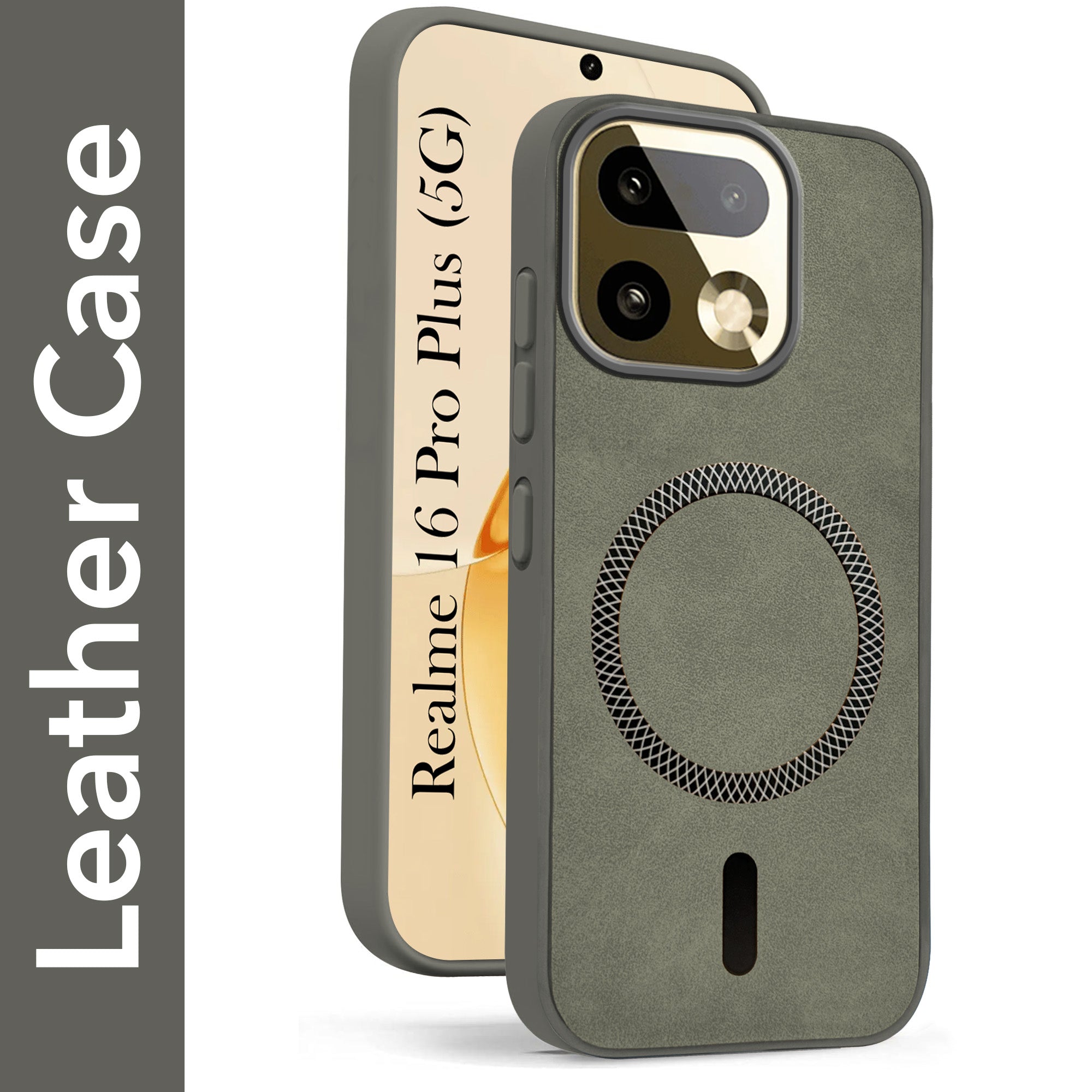 For Realme 16 Pro Plus 5G Back Cover Case Leather Finish (MagSafe Compatible Wireless Charging | Soft Touch | Camera Bump Protection)