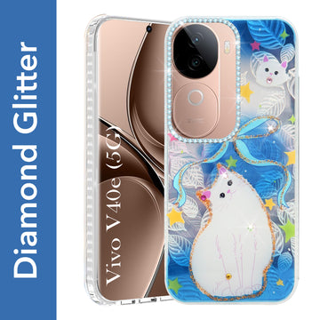For Vivo V40e Back Cover Case (Luxury Floral Glitter Cute Butterfly | Diamond Studded Camera Bump | Girls & Women Design)