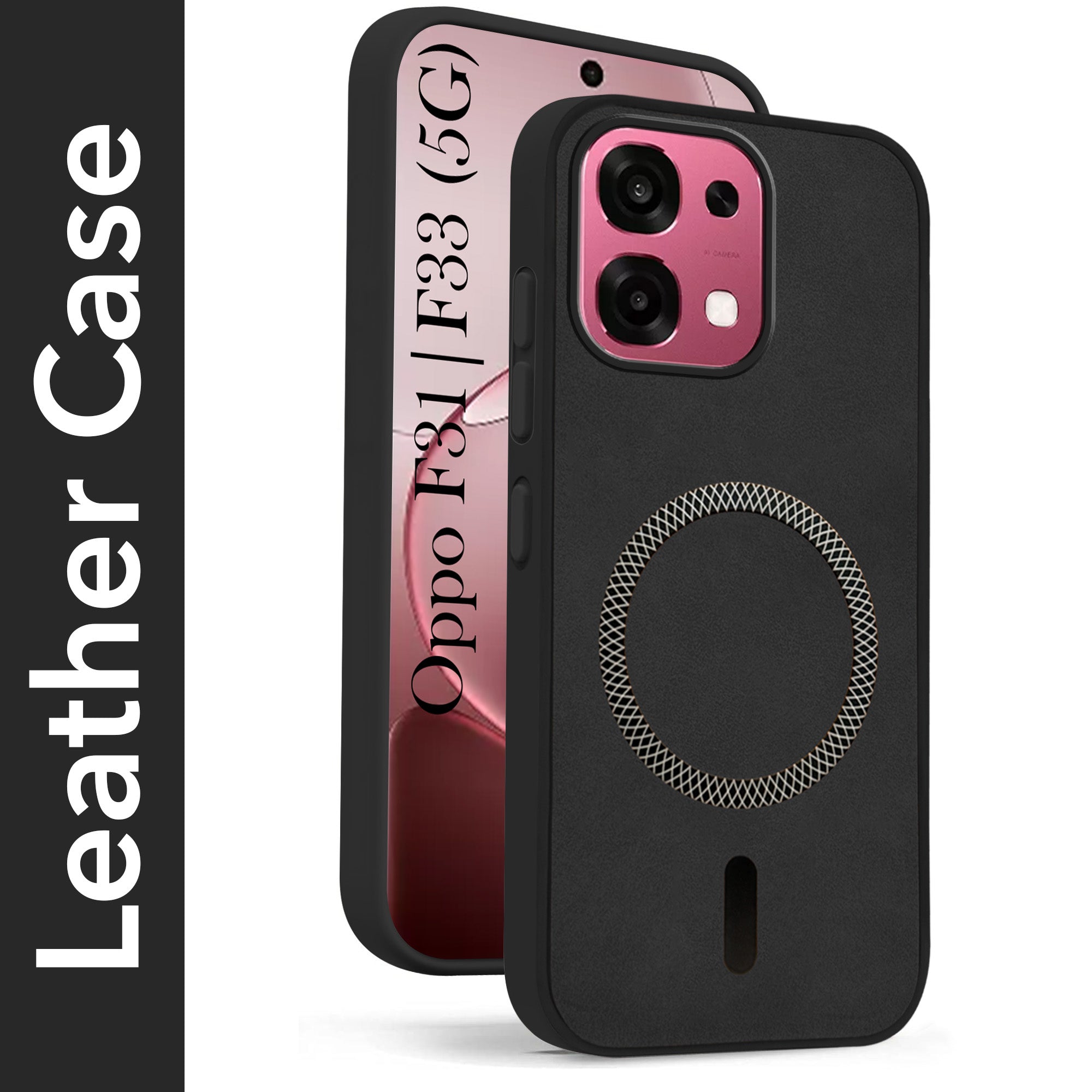 For Oppo F31 5G | Oppo F33 5G Back Cover Case Leather Finish (MagSafe Compatible Wireless Charging | Soft Touch | Camera Bump Protection)