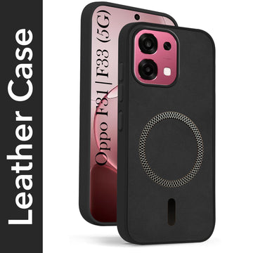 For Oppo F31 5G | Oppo F33 5G Back Cover Case Leather Finish (MagSafe Compatible Wireless Charging | Soft Touch | Camera Bump Protection)