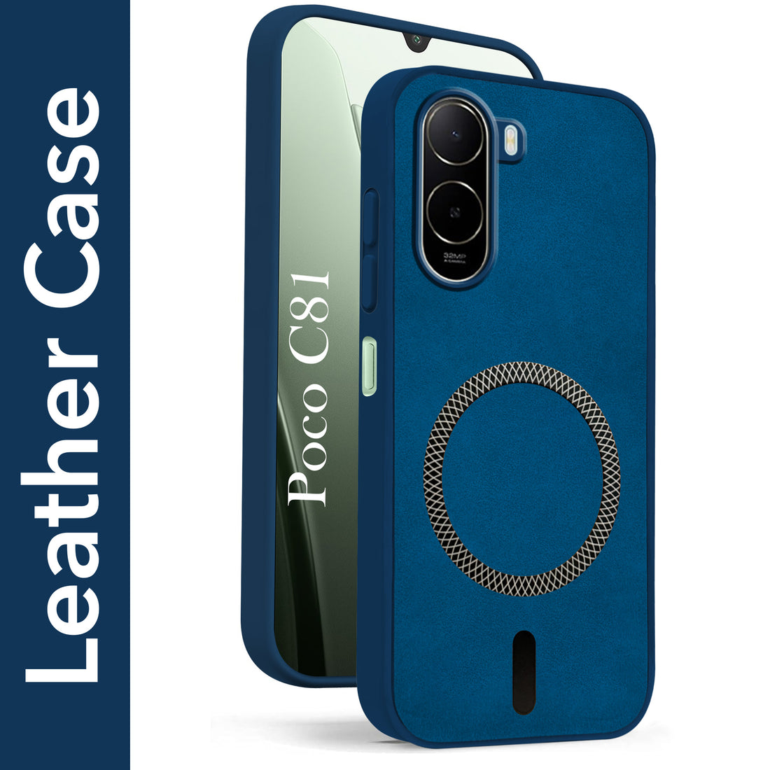 For Poco C81 Back Cover Case Leather Finish (MagSafe Compatible Wireless Charging | Soft Touch | Camera Bump Protection)