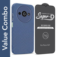 For Xiaomi Poco C61 Combo with Back Cover and 9H Tempered Glass (Liquid Silicone | Camera Protection | Oleophobic Coating Screen Glass)