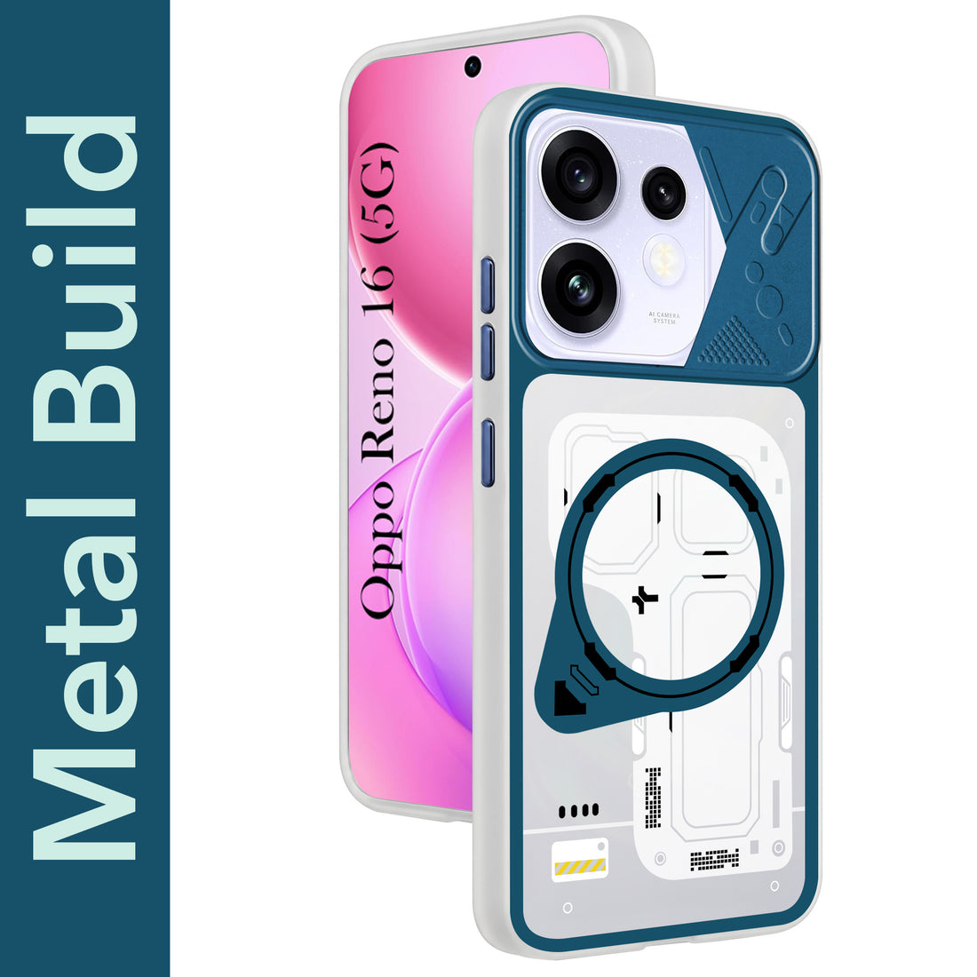 For Oppo Reno 16 Metallic Back Cover Case (Metallic Camera Protection & Buttons | Translucent Milky Shade | Hard Polycarbonate)
