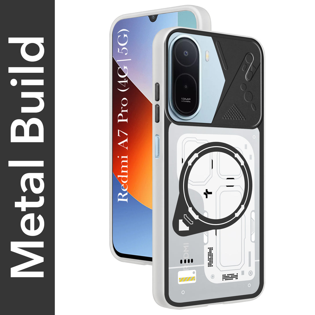 For Redmi A7 Pro 4G|5G Metallic Back Cover Case (Metallic Camera Protection & Buttons | Translucent Milky Shade | Hard Polycarbonate)