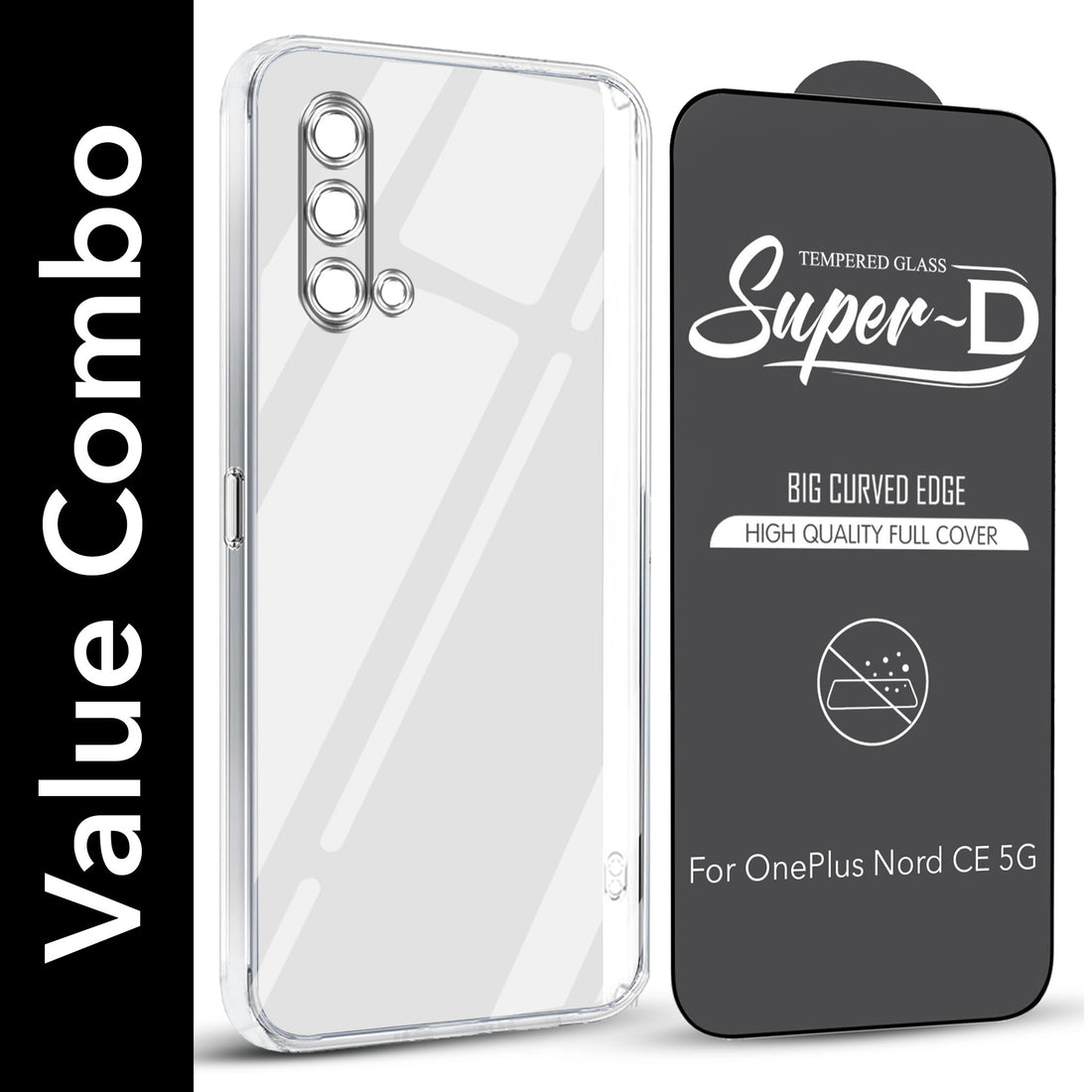 For OnePlus Nord CE 5G Combo with Back Cover and 9H Tempered Glass (Lifetime Anti-Yellow | Sleek Hard Crystal | Oleophobic Coating Screen Glass)