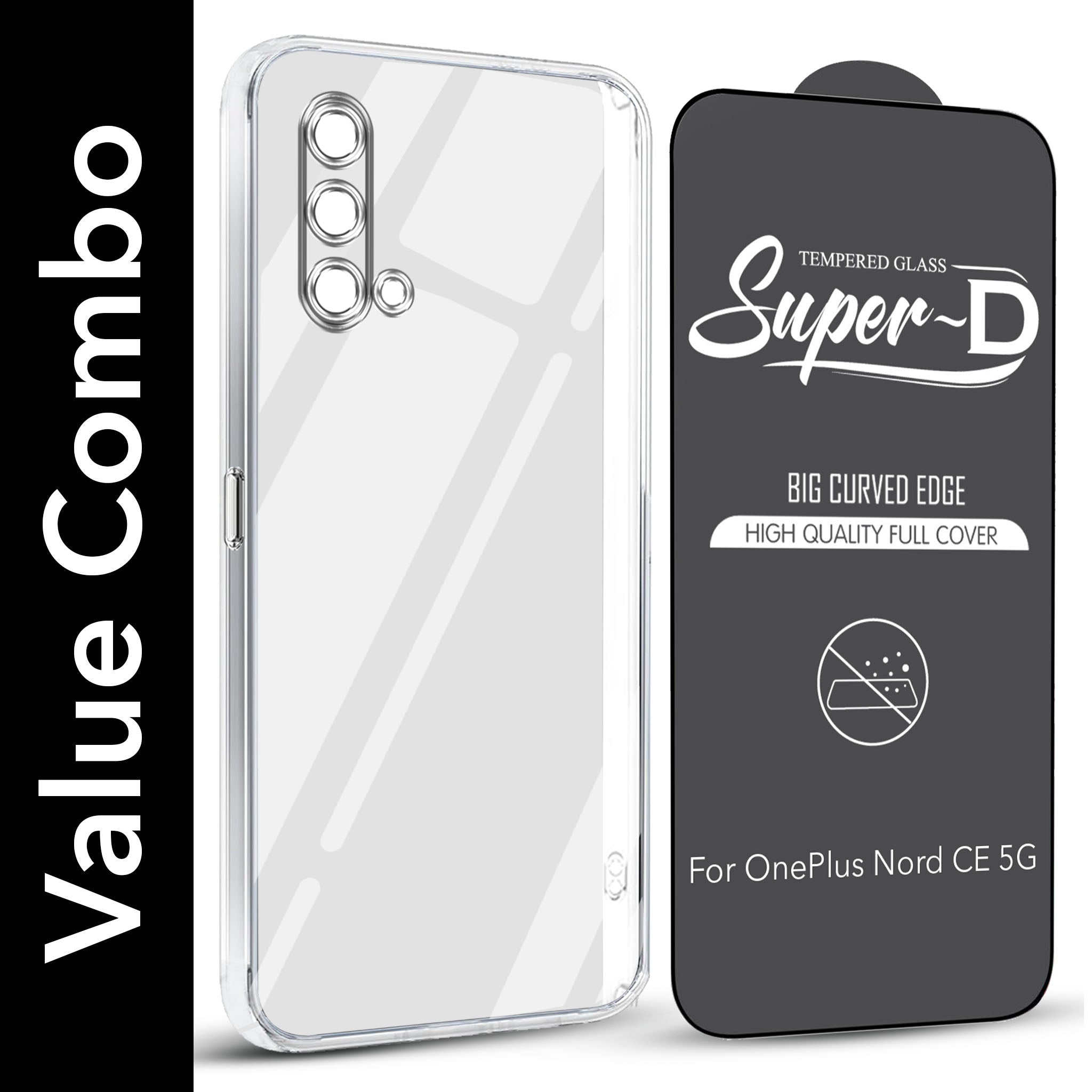 For OnePlus Nord CE 5G Combo with Back Cover and 9H Tempered Glass (Lifetime Anti-Yellow | Sleek Hard Crystal | Oleophobic Coating Screen Glass)