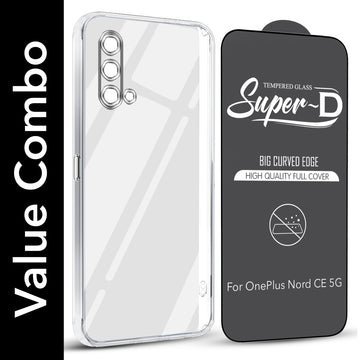 For OnePlus Nord CE 5G Combo with Back Cover and 9H Tempered Glass (Lifetime Anti-Yellow | Sleek Hard Crystal | Oleophobic Coating Screen Glass)