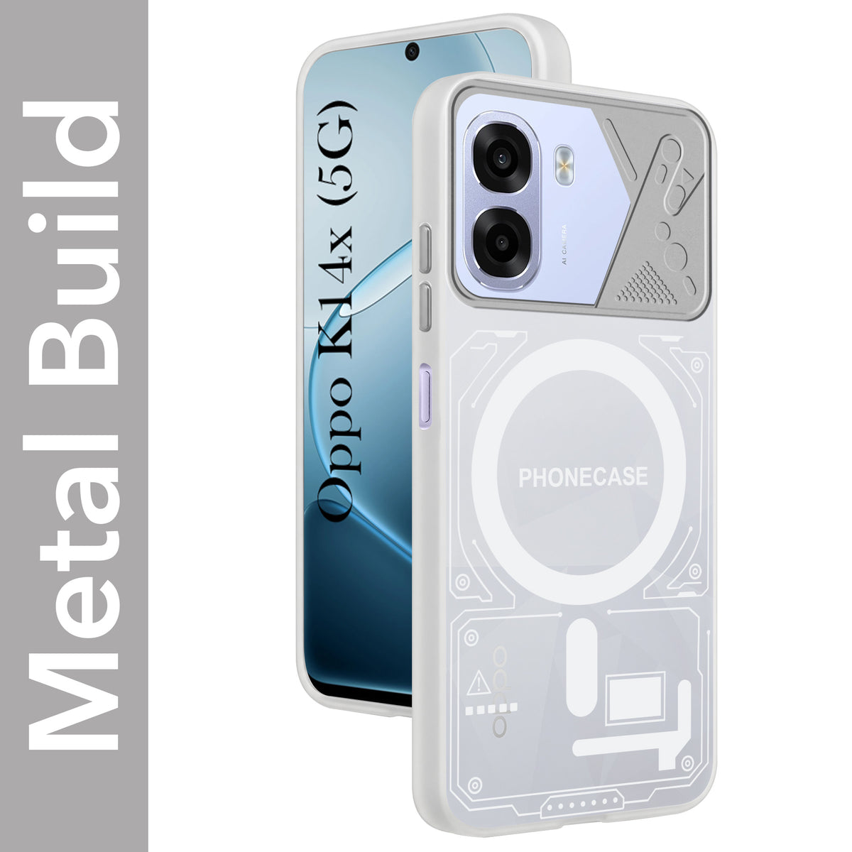 For Oppo K14x 5G Metallic Back Cover Case (Metallic Camera Protection & Buttons | Translucent Milky Shade | Hard Polycarbonate)
