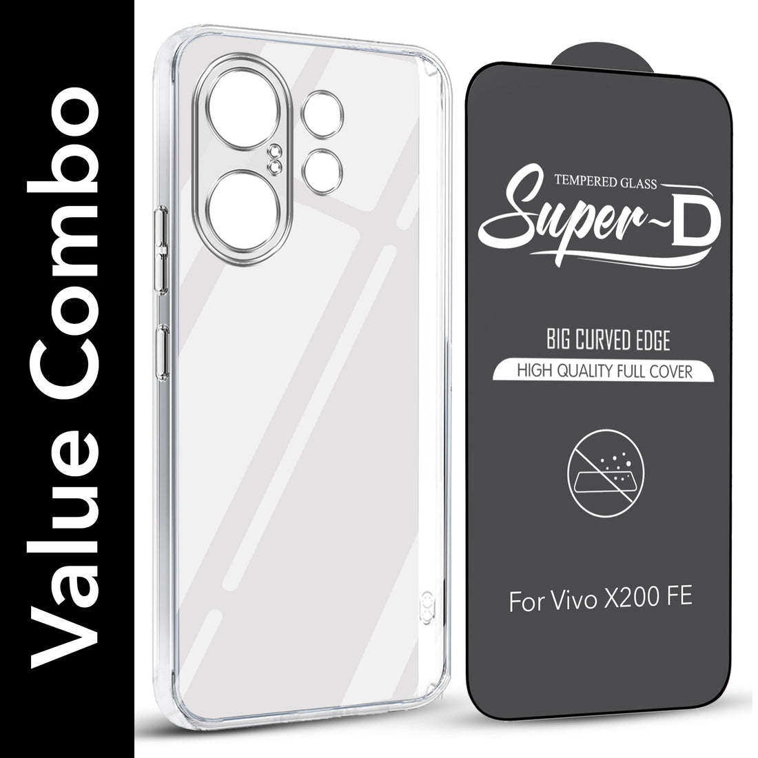 For Vivo X200 FE Combo with Back Cover and 9H Tempered Glass (Lifetime Anti-Yellow | Sleek Hard Crystal | Oleophobic Coating Screen Glass)