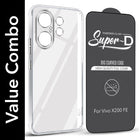 For Vivo X200 FE Combo with Back Cover and 9H Tempered Glass (Lifetime Anti-Yellow | Sleek Hard Crystal | Oleophobic Coating Screen Glass)