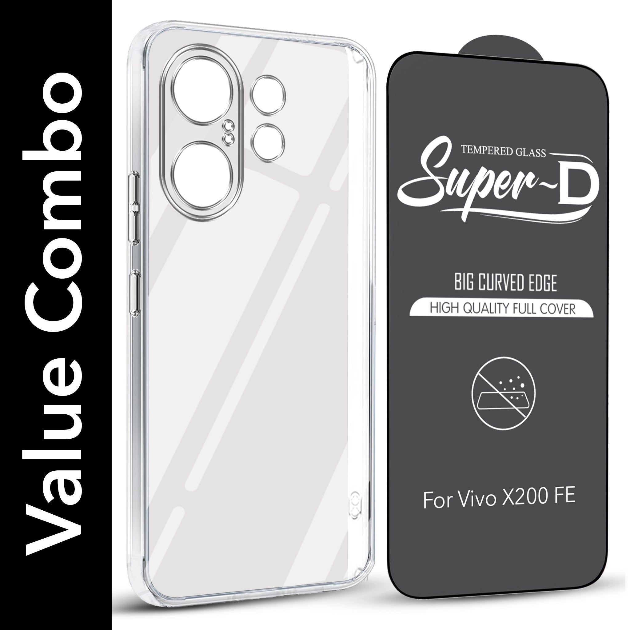 For Vivo X200 FE Combo with Back Cover and 9H Tempered Glass (Lifetime Anti-Yellow | Sleek Hard Crystal | Oleophobic Coating Screen Glass)