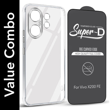 For Vivo X200 FE Combo with Back Cover and 9H Tempered Glass (Lifetime Anti-Yellow | Sleek Hard Crystal | Oleophobic Coating Screen Glass)