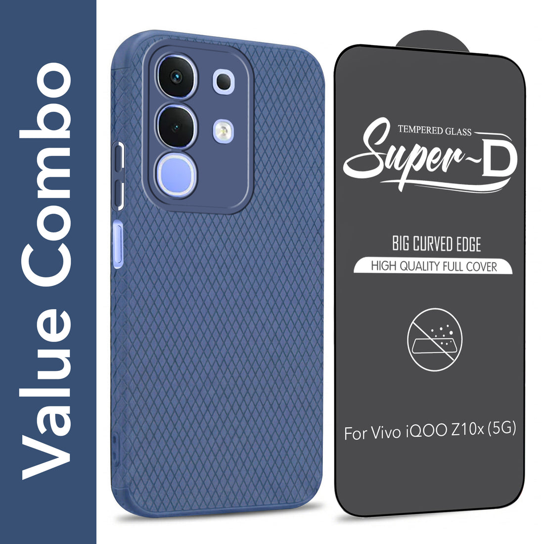 For Vivo iQOO Z10x Combo with Back Cover and 9H Tempered Glass (Liquid Silicone | Camera Protection | Oleophobic Coating Screen Glass)