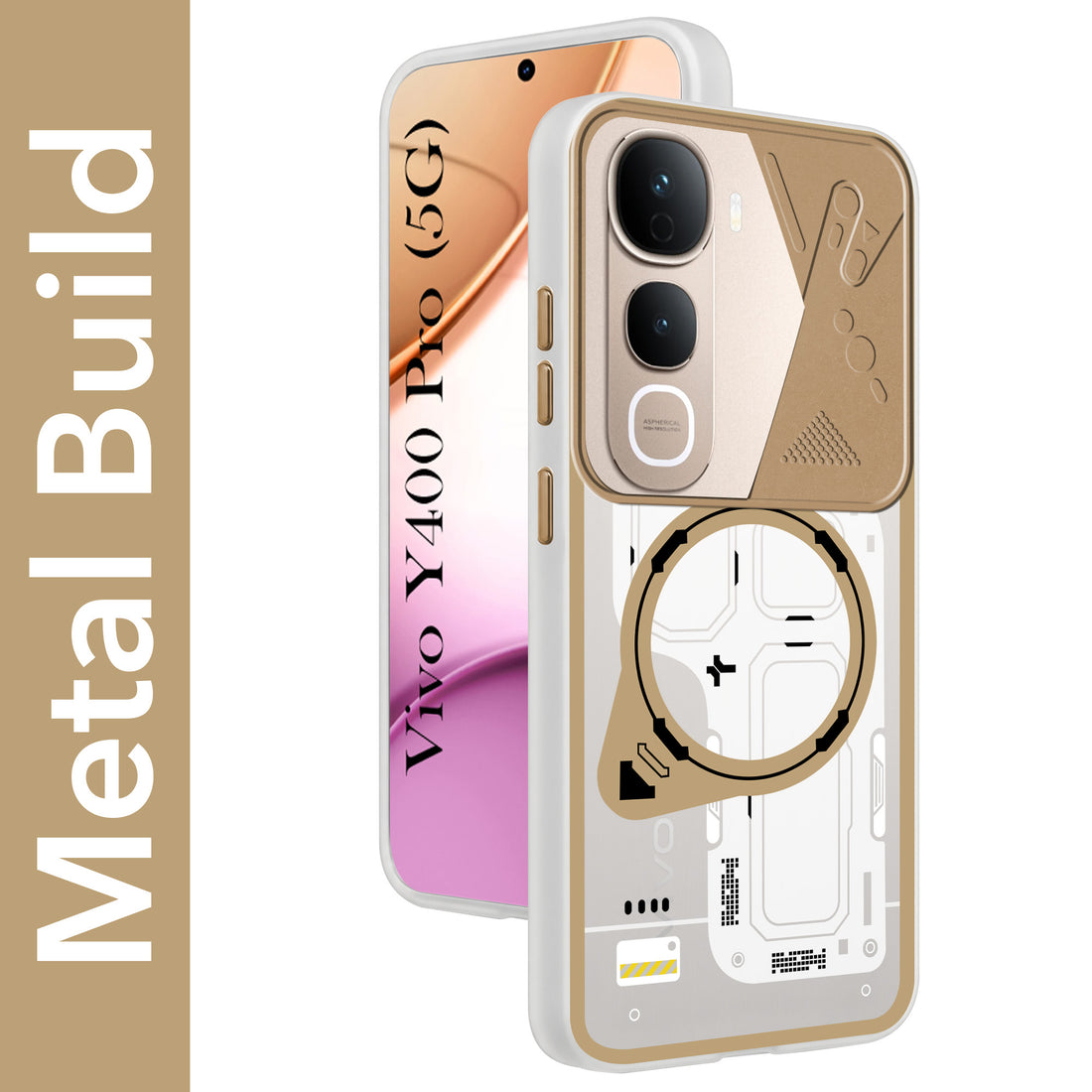 For Vivo Y400 Pro Metallic Back Cover Case (Metallic Camera Protection & Buttons | Translucent Milky Shade | Hard Polycarbonate)