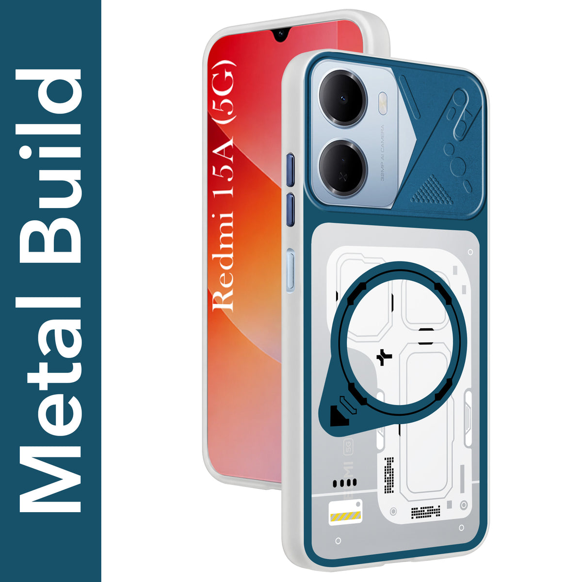 For Redmi 15A Metallic Back Cover Case (Metallic Camera Protection & Buttons | Translucent Milky Shade | Hard Polycarbonate)