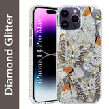 For Apple iPhone 14 Pro Max Back Cover Case (Luxury Floral Glitter Cute Butterfly | Diamond Studded Camera Bump | Girls & Women Design)