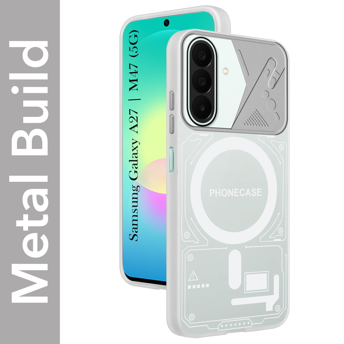 For Samsung Galaxy A27 5G | Galaxy M47 5G Metallic Back Cover Case (Metallic Camera Protection & Buttons | Translucent Milky Shade | Hard Polycarbonate)