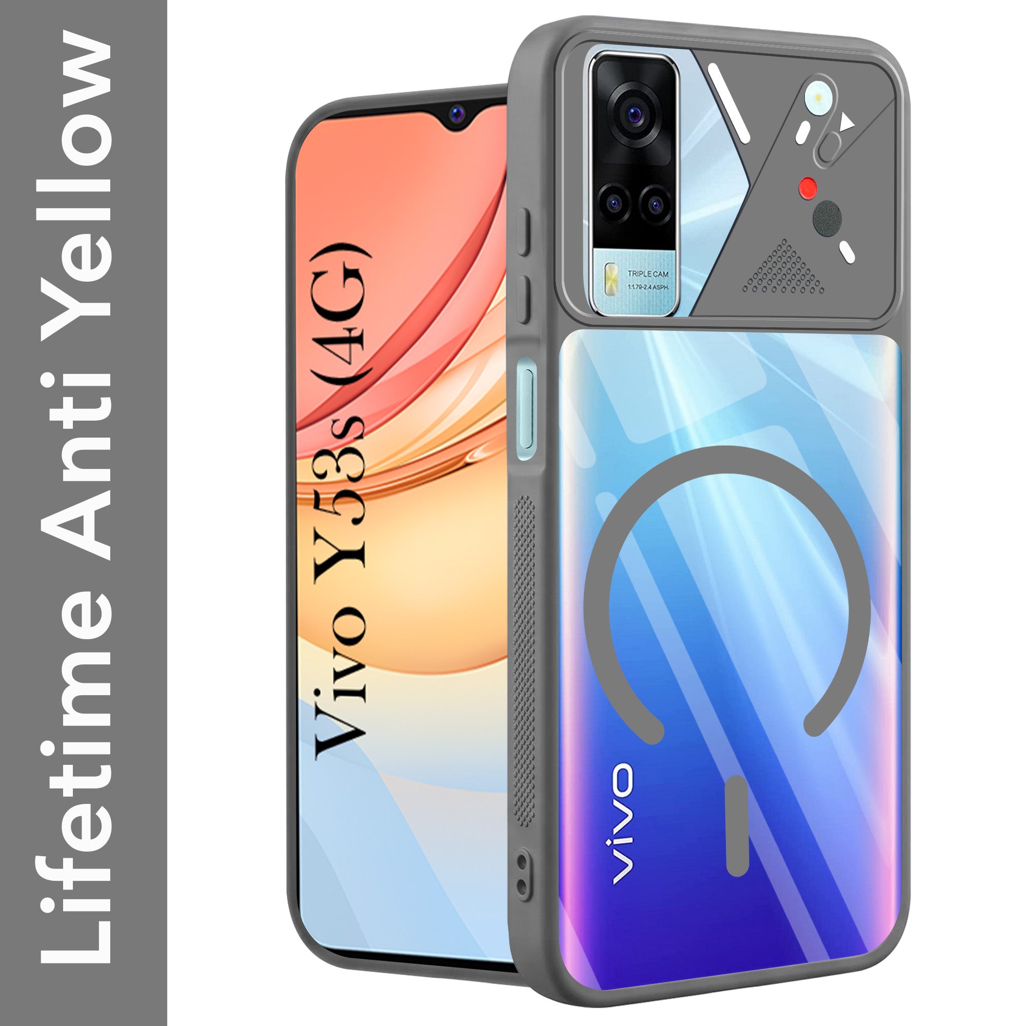 For Vivo Y53s 4G Back Cover Case Lifetime Anti-Yellow Clear (Camera Protection | Side Grip | Wireless MagSafe Compatible)