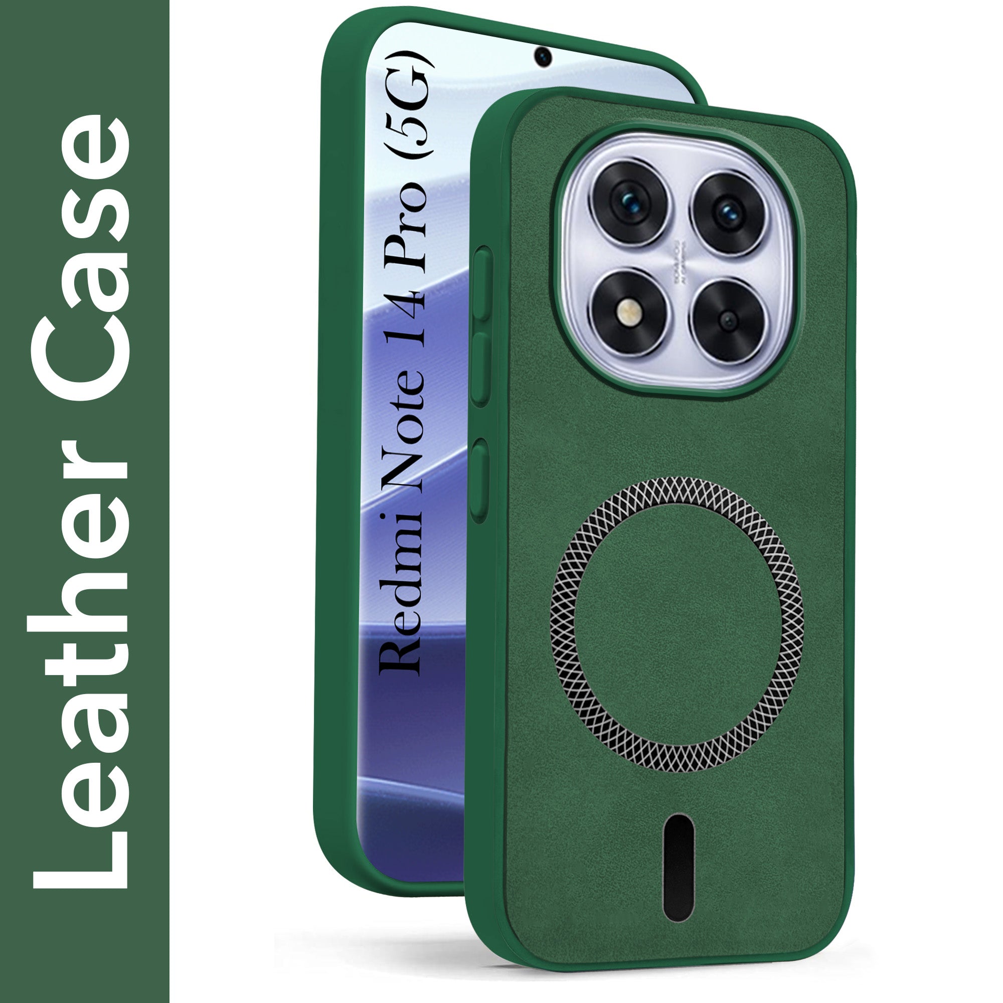 For Redmi Note 14 Pro Back Cover Case Leather Finish (MagSafe Compatible Wireless Charging | Soft Touch | Camera Bump Protection)