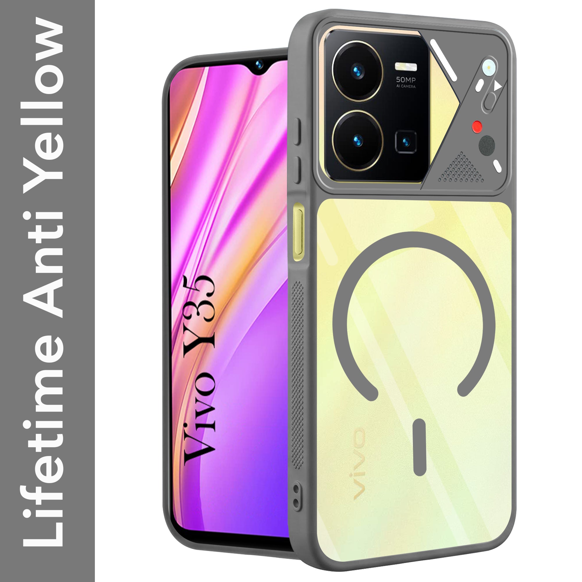For Vivo Y35 Back Cover Case Lifetime Anti-Yellow Clear (Camera Protection | Side Grip | Wireless MagSafe Compatible)