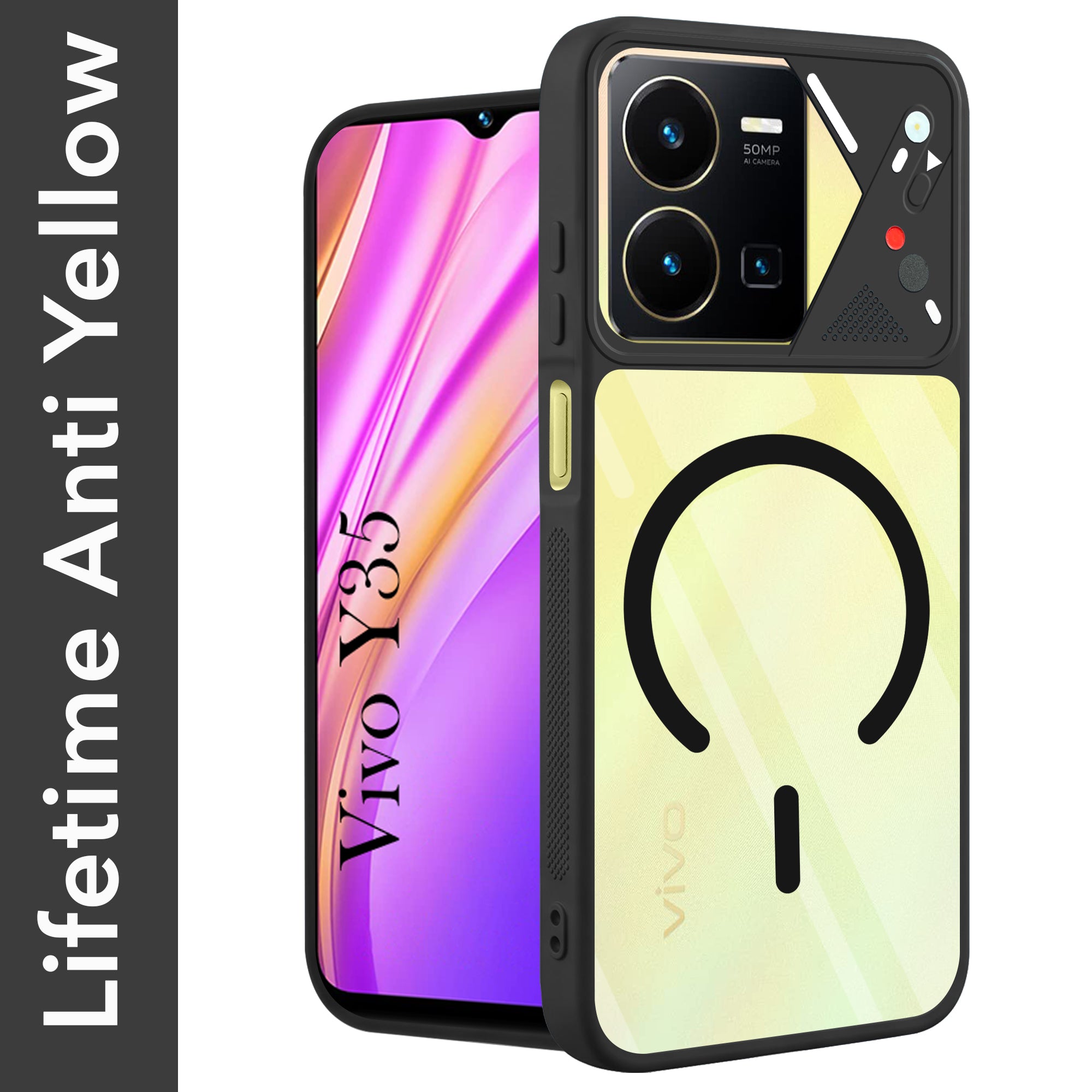 For Vivo Y35 Back Cover Case Lifetime Anti-Yellow Clear (Camera Protection | Side Grip | Wireless MagSafe Compatible)