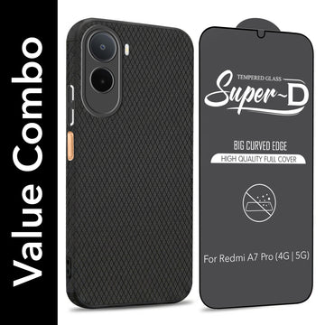 For Redmi A7 Pro 5G Combo with Back Cover and 9H Tempered Glass (Liquid Silicone | Camera Protection | Oleophobic Coating Screen Glass)