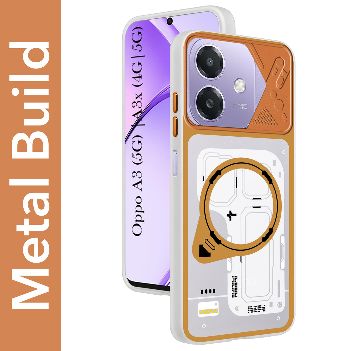 For Oppo A3X (4G/5G) | Oppo A3 5G Metallic Back Cover Case (Metallic Camera Protection & Buttons | Translucent Milky Shade | Hard Polycarbonate)