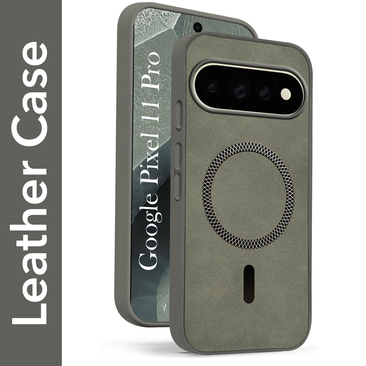 For Google Pixel 11 Pro Back Cover Case Leather Finish (MagSafe Compatible Wireless Charging | Soft Touch | Camera Bump Protection)