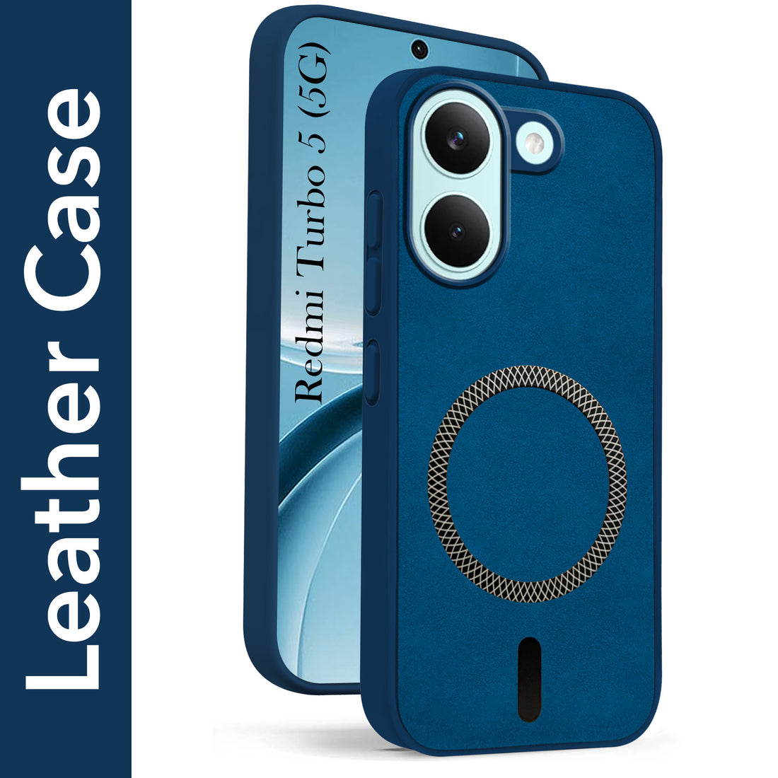 For Redmi Turbo 5 Back Cover Case Leather Finish (MagSafe Compatible Wireless Charging | Soft Touch | Camera Bump Protection)
