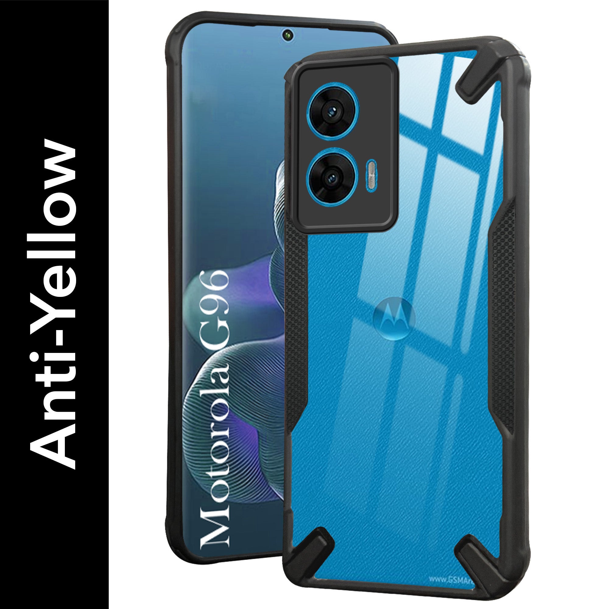 For Motorola Moto G96 Back Cover Case (Hybrid Crystal | Ultimate Shockproof Bumpers | Anti Yellow | Rugged Armor | Black )