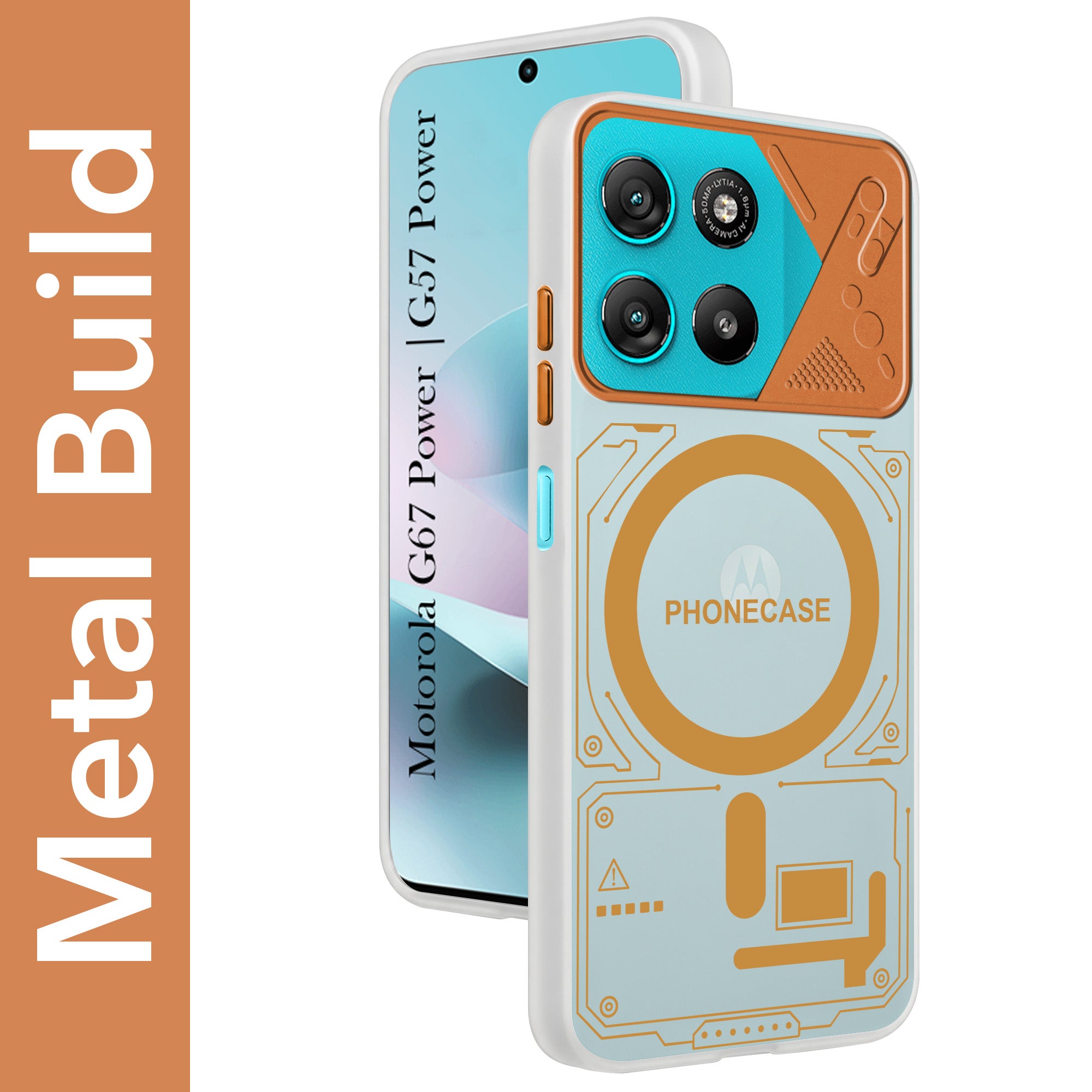 For Motorola Moto G67 Power | G57 Power Metallic Back Cover Case (Metallic Camera Protection & Buttons | Translucent Milky Shade | Hard Polycarbonate)