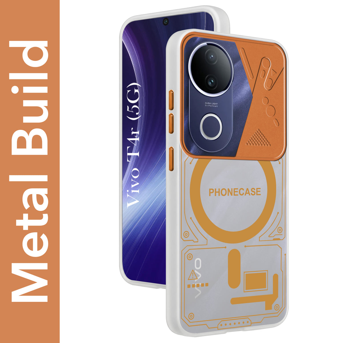 For Vivo T4R Metallic Back Cover Case (Metallic Camera Protection & Buttons | Translucent Milky Shade | Hard Polycarbonate)