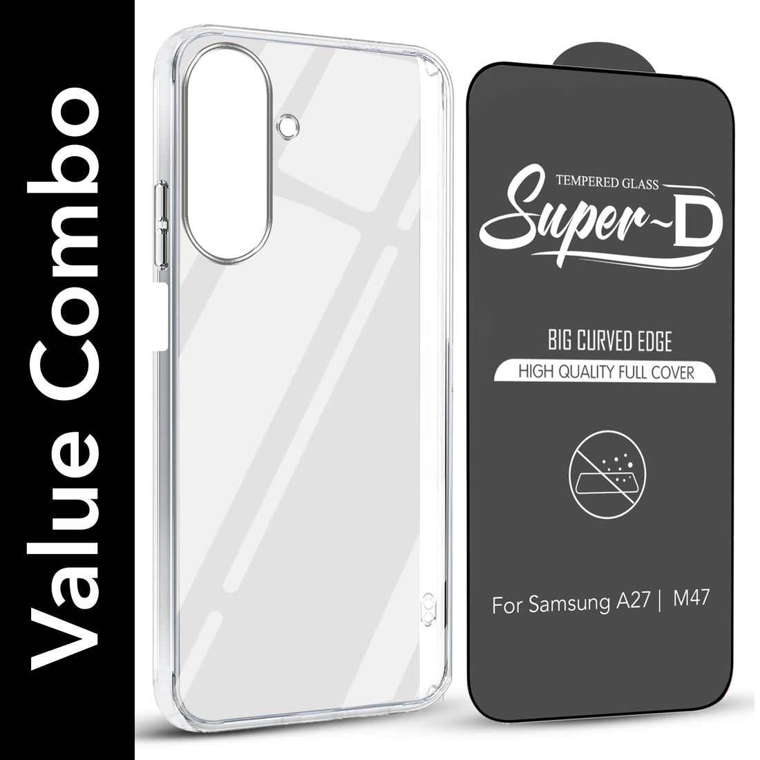 For Samsung A27 5G | Samsung M47 5G Combo with Back Cover and 9H Tempered Glass (Lifetime Anti-Yellow | Sleek Hard Crystal | Oleophobic Coating Screen Glass)