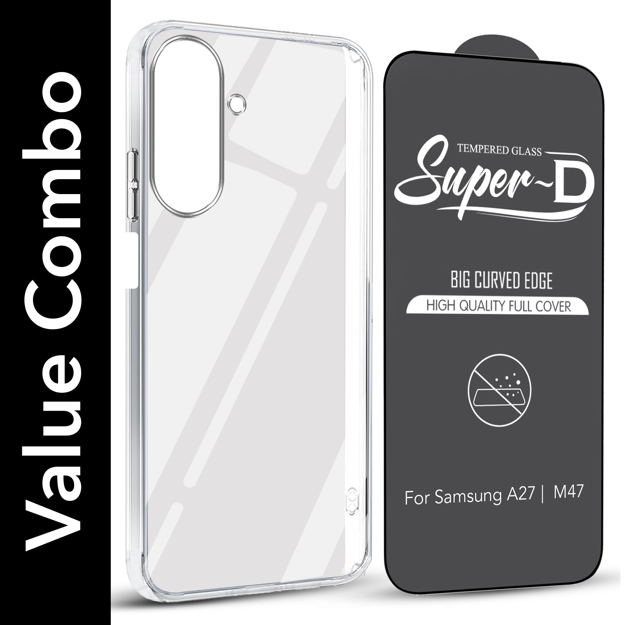 For Samsung A27 5G | Samsung M47 5G Combo with Back Cover and 9H Tempered Glass (Lifetime Anti-Yellow | Sleek Hard Crystal | Oleophobic Coating Screen Glass)
