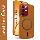 For Realme 15X Back Cover Case Leather Finish (MagSafe Compatible Wireless Charging | Soft Touch | Camera Bump Protection)