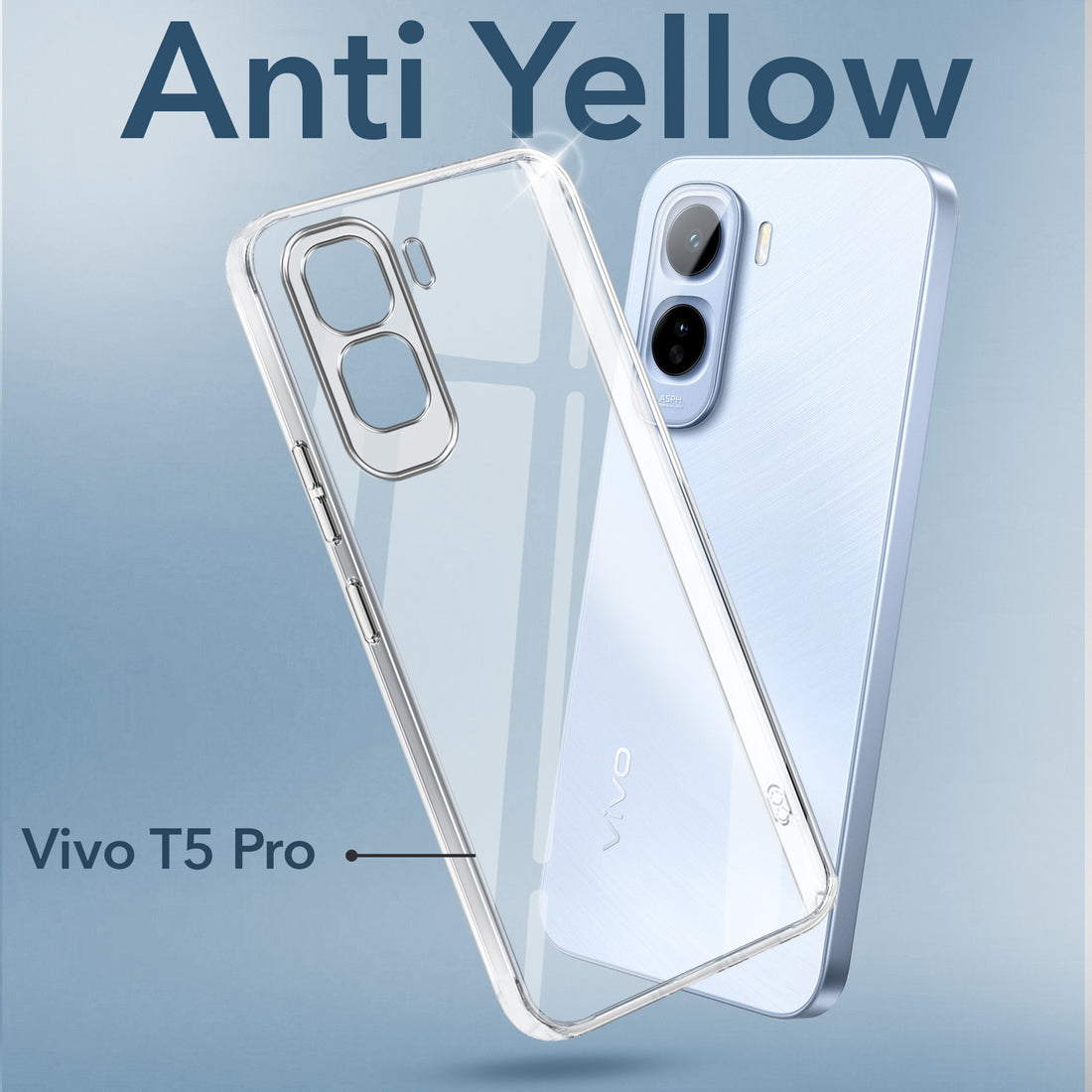 For Vivo T5 Pro 5G Back Cover Case Lifetime Anti-Yellow Clear (Sleek Hard Crystal | Shockproof and Camera Protection)
