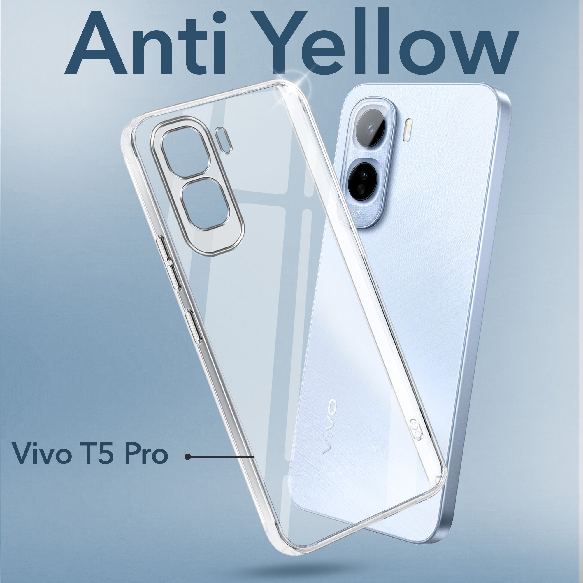 For Vivo T5 Pro 5G Back Cover Case Lifetime Anti-Yellow Clear (Sleek Hard Crystal | Shockproof and Camera Protection)