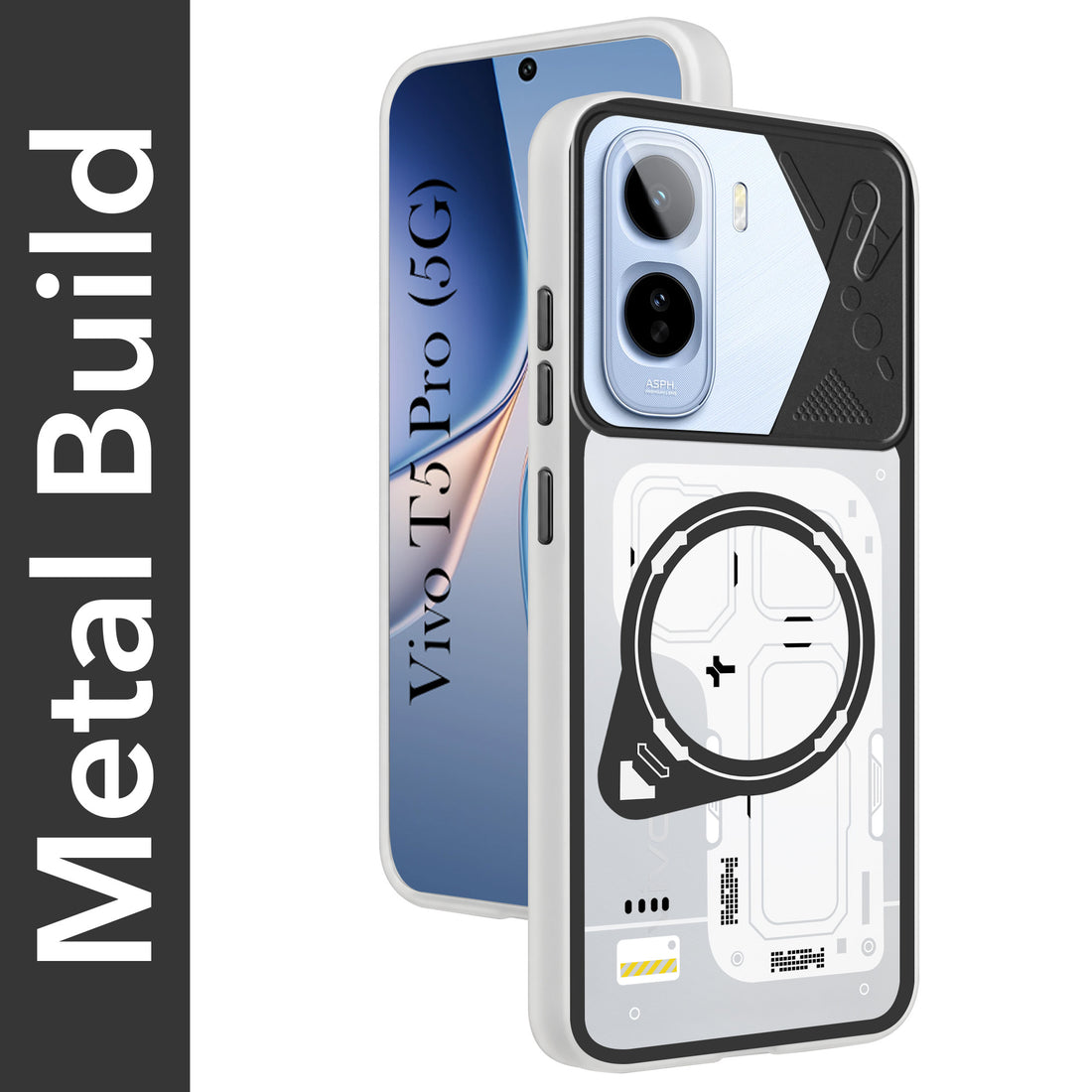 For Vivo T5 Pro 5G Metallic Back Cover Case (Metallic Camera Protection & Buttons | Translucent Milky Shade | Hard Polycarbonate)