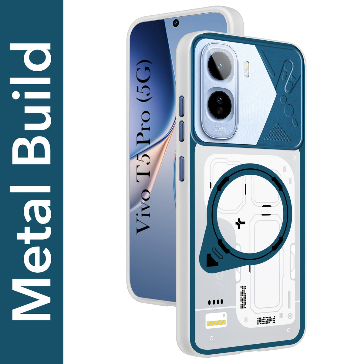 For Vivo T5 Pro 5G Metallic Back Cover Case (Metallic Camera Protection & Buttons | Translucent Milky Shade | Hard Polycarbonate)