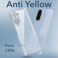 For Poco C85x 5G Back Cover Case Lifetime Anti-Yellow Clear (Sleek Hard Crystal | Shockproof and Camera Protection)