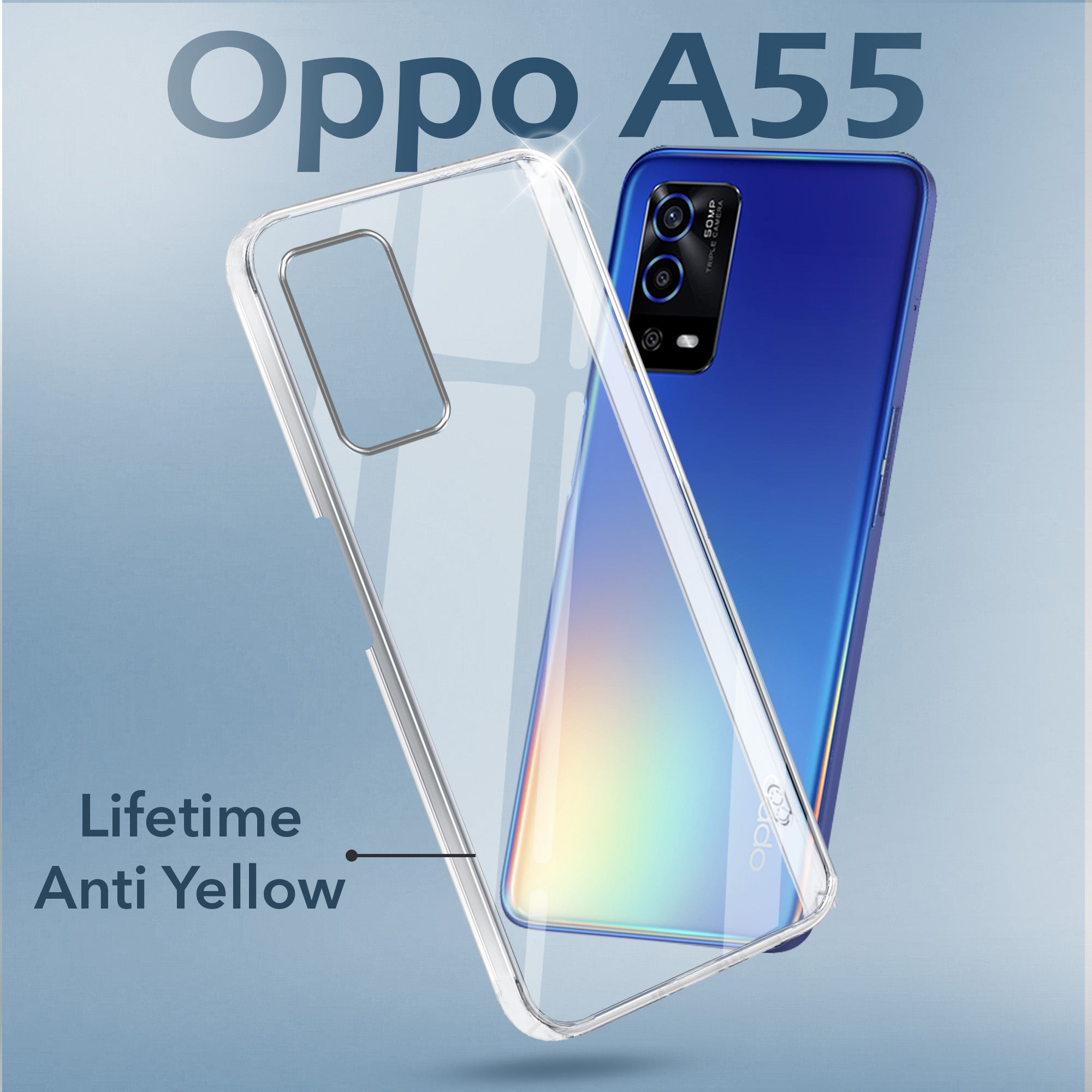 For Oppo A55 Back Cover Case (Hard Anti Yellow Clear Case | Sleek Hard Crystal Clear | Drop & Camera Protection | Shockproof Polycarbonate)