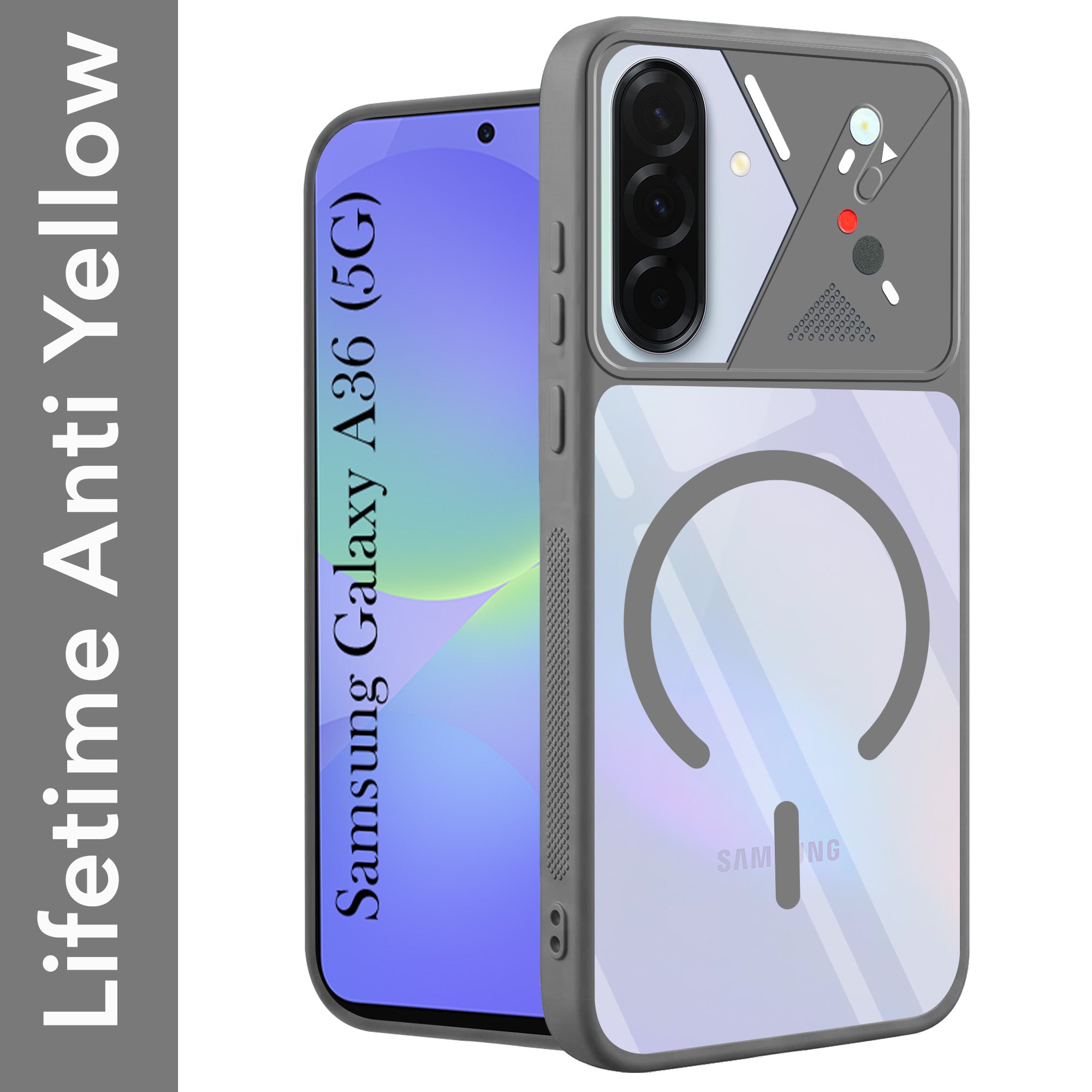For Samsung Galaxy A36 5G Back Cover Case Lifetime Anti-Yellow Clear (Camera Protection | Side Grip | Wireless MagSafe Compatible)