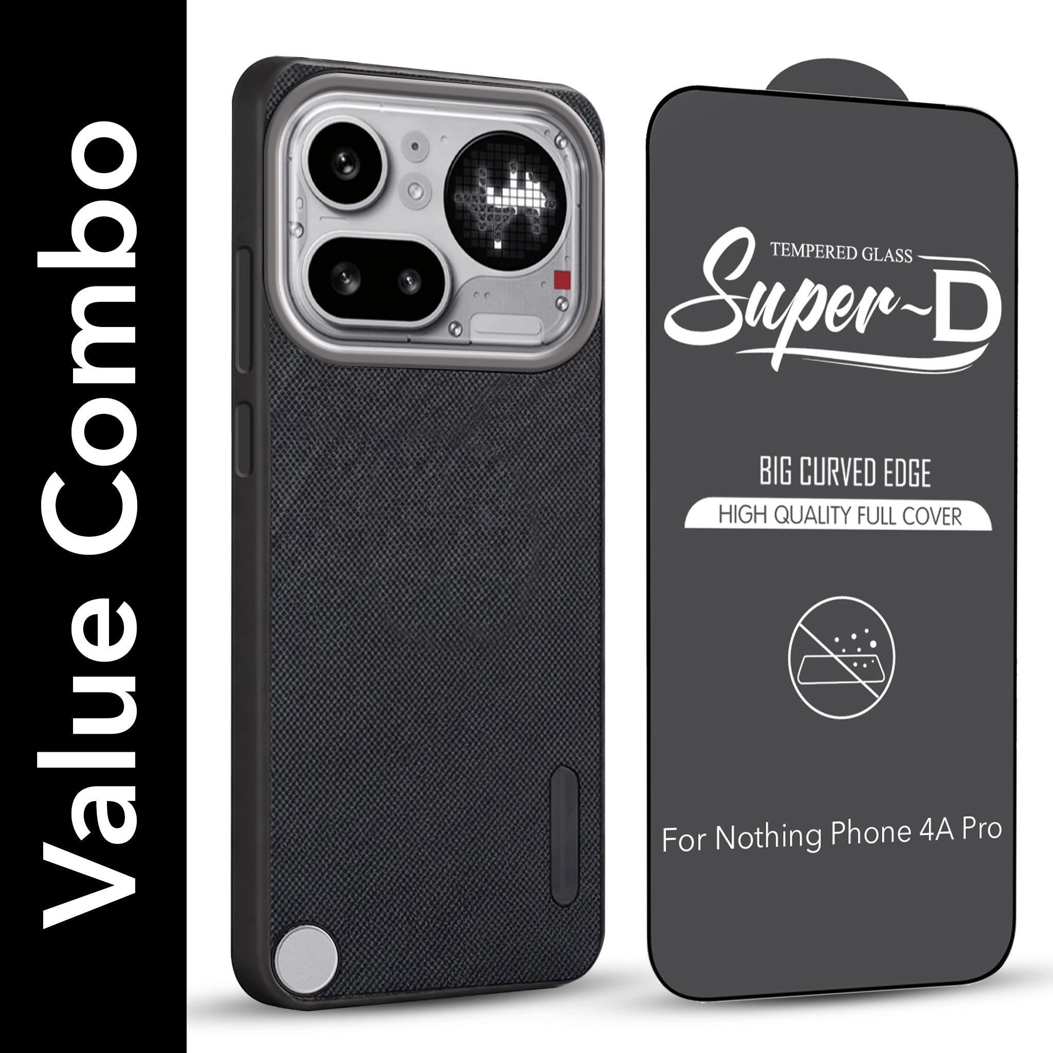 For Nothing Phone 4A Pro 5G Combo with Back Cover and 9H Tempered Glass (Textured Grip Design | Micro-Fiber Cloth Inside | Oleophobic Coating Screen Glass)